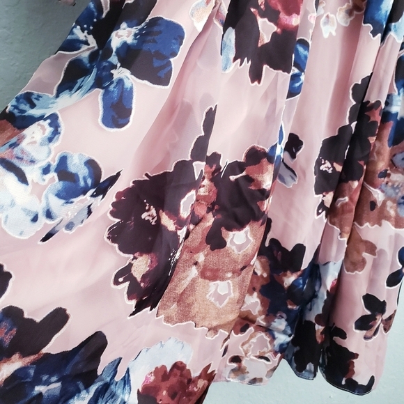 Vince Camuto Pink Floral Applique Long Sheer Sleeve Mini Wrap Dress - Picture 11 of 11